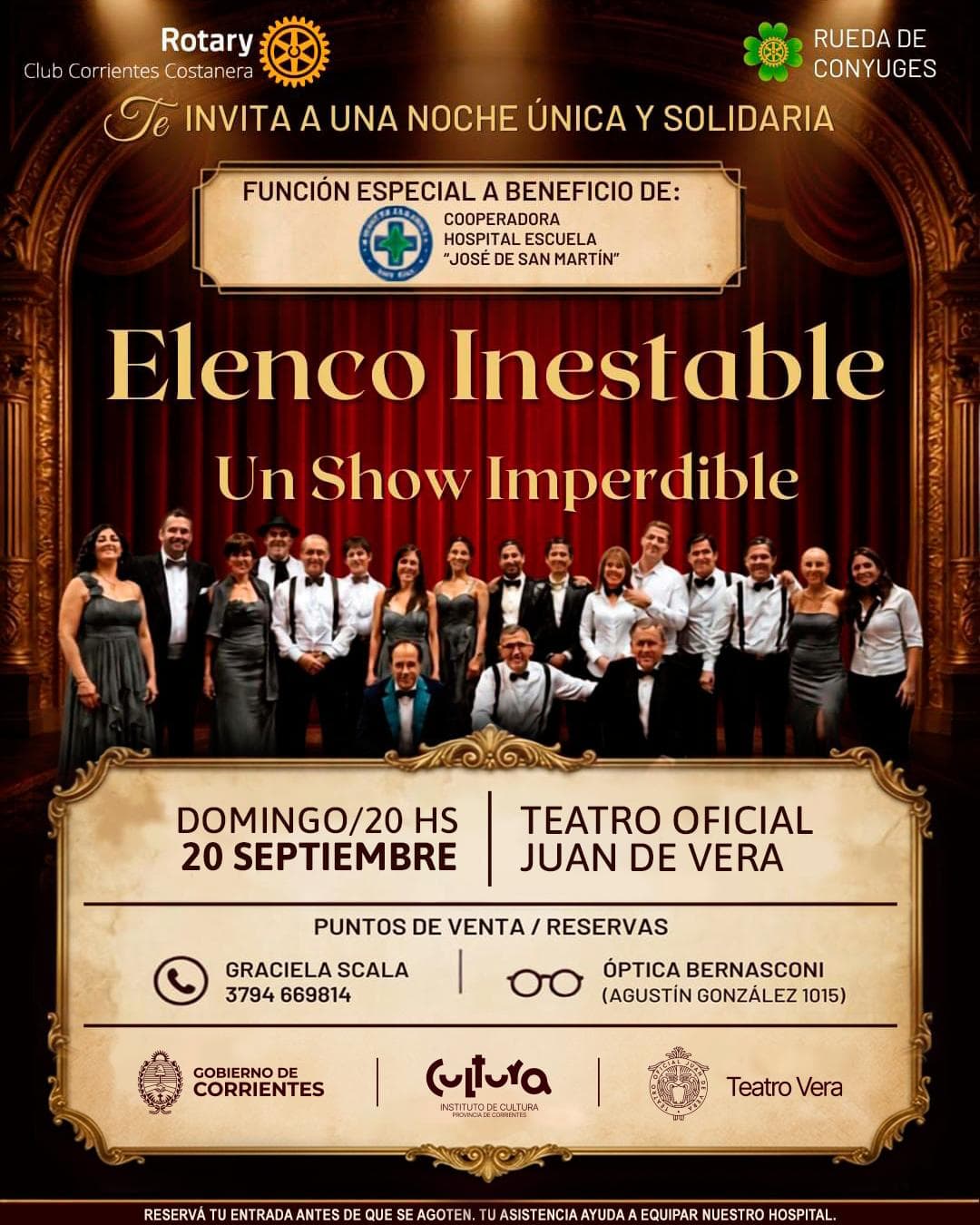 Afiche de la obra Una noche única y solidaria, en el Teatro Oficial Juan de Vera